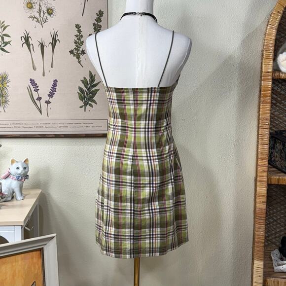 Vintage 90s Y2k Green Purple Plaid Babydoll Mini Dress Retro Mod Whimsy Twee XS - Picture 3 of 7